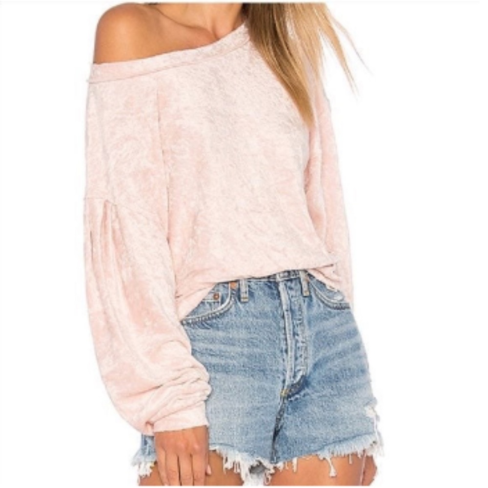 FREE PEOPLE We The Free Milan Crushed Pink Velvet Pleated Sleeve Sweater XS